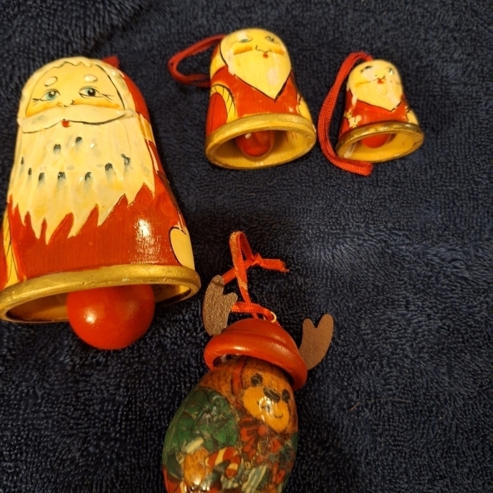 Christmas Santa Nesting Bells Ornaments Wooden